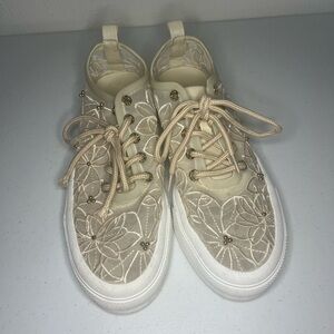 J Slides Cream Floral Sneakers